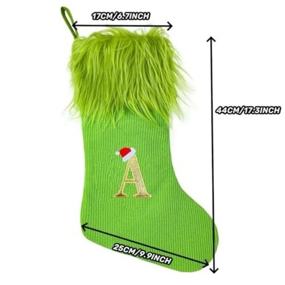 Green Christmas Stockings with Initial E, 18” Knit Monogram Christmas F - Picture 3 of 6